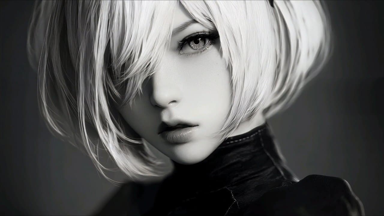 2b Monochrome Portrait — Video Games live wallpaper for Mac