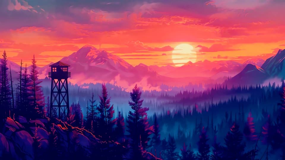 Firewatch Tower Sunset — Nature live wallpaper for Mac
