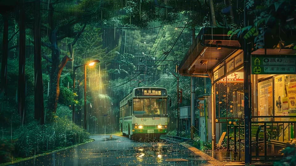Rainy Bus Stop — Nature live wallpaper for Mac