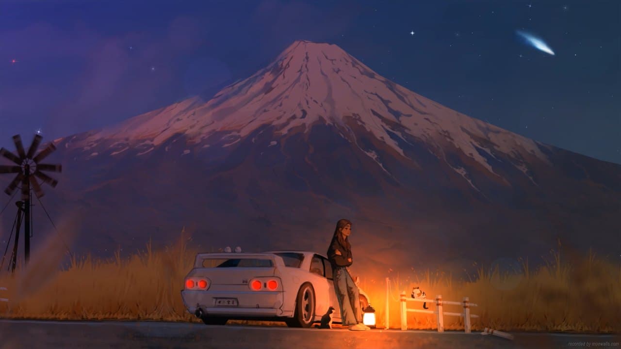 Campfire Beneath Mount Fuji — Nature live wallpaper for Mac