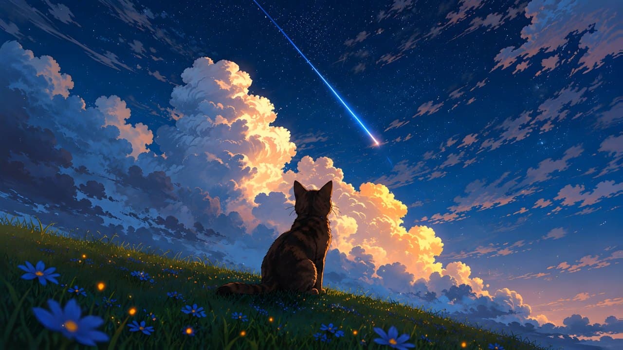 Cat Under Shooting Star — Cats live wallpaper for Mac