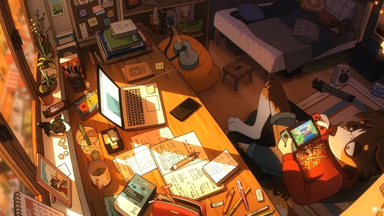 Cozy Furry Study Room — Anime live wallpaper for Mac