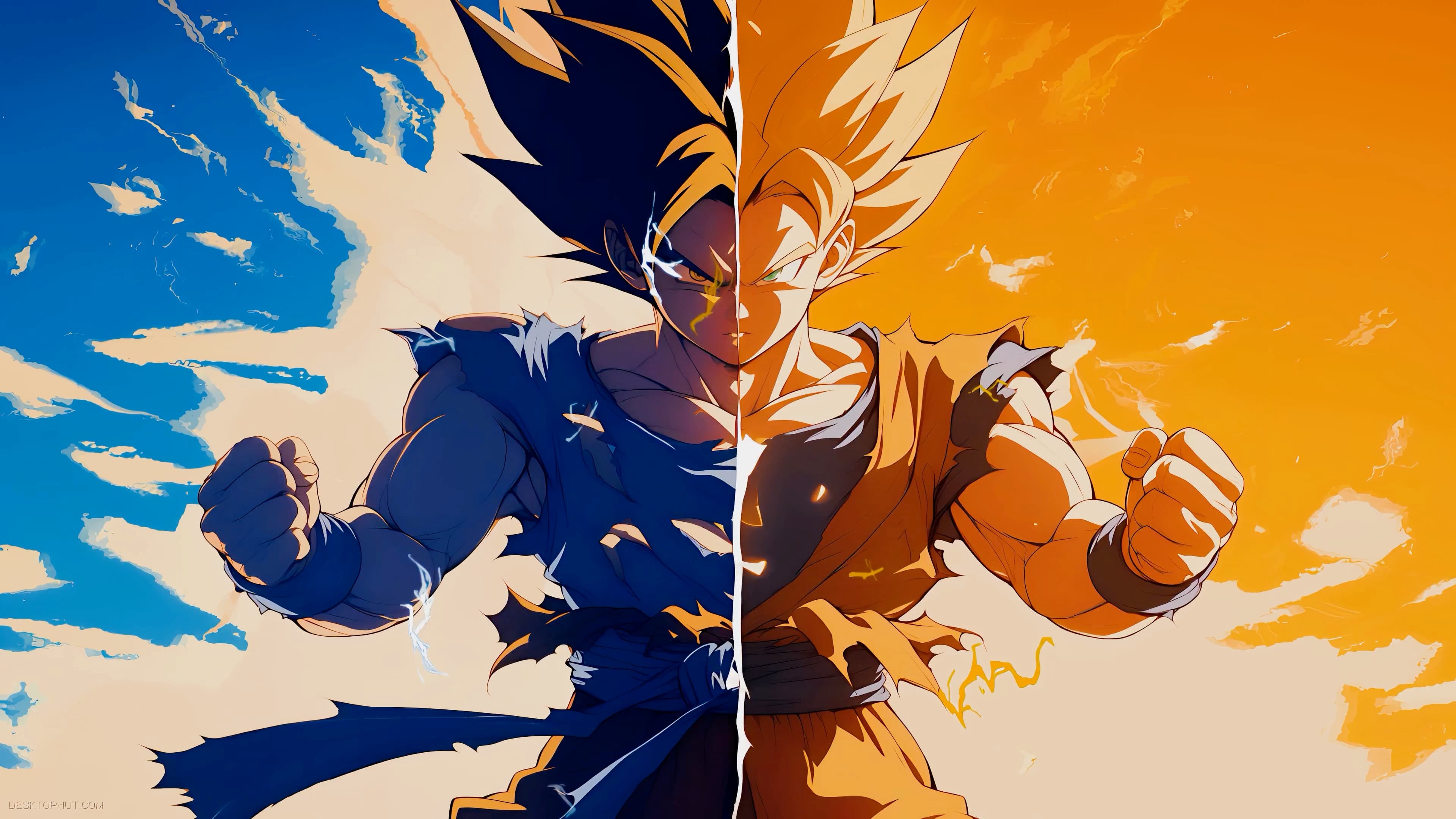 Goku Super Saiyan Power Up Split — Anime live wallpaper for Mac