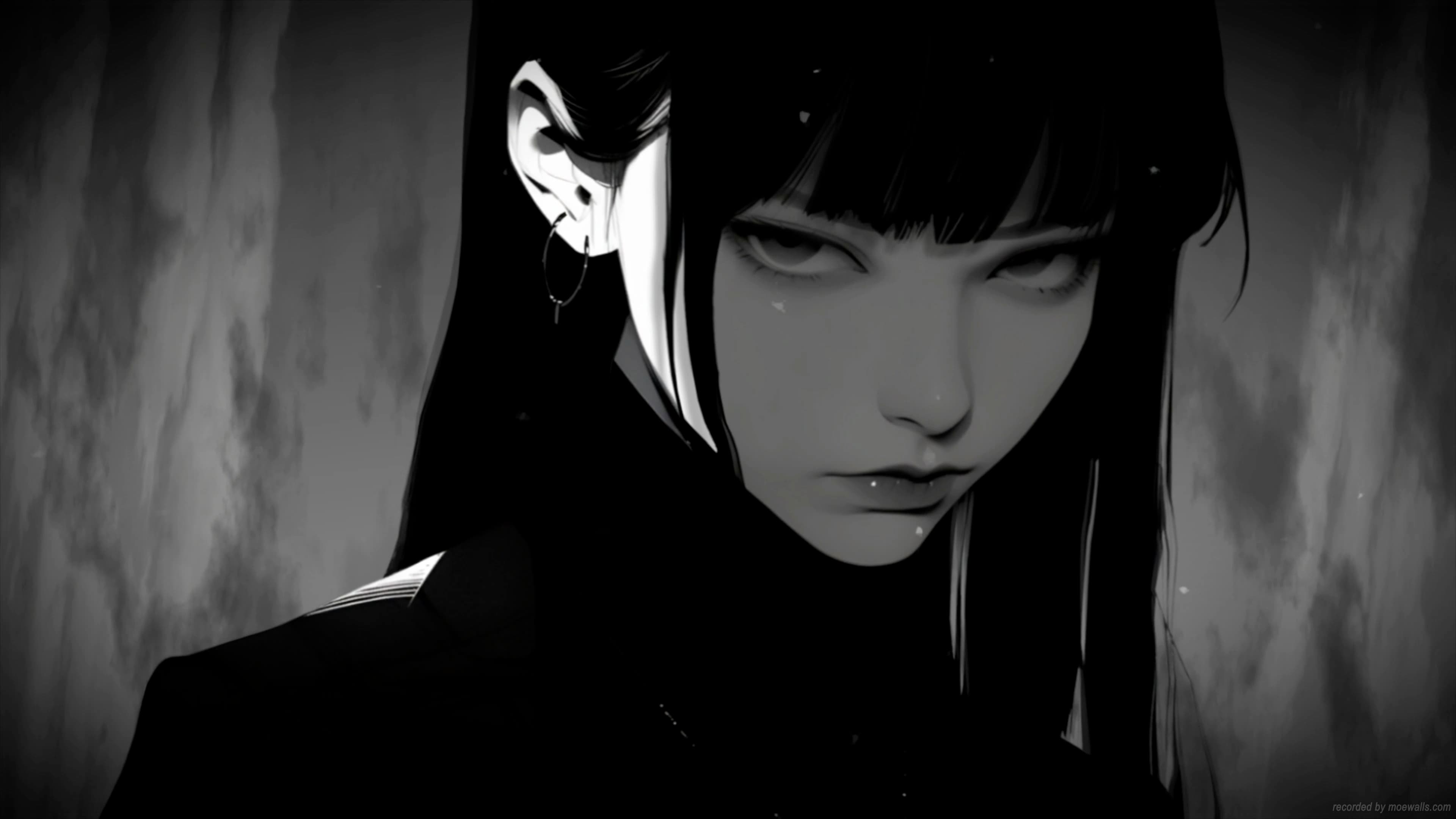 Goth Anime Girl · Monochrome — Anime live wallpaper for Mac