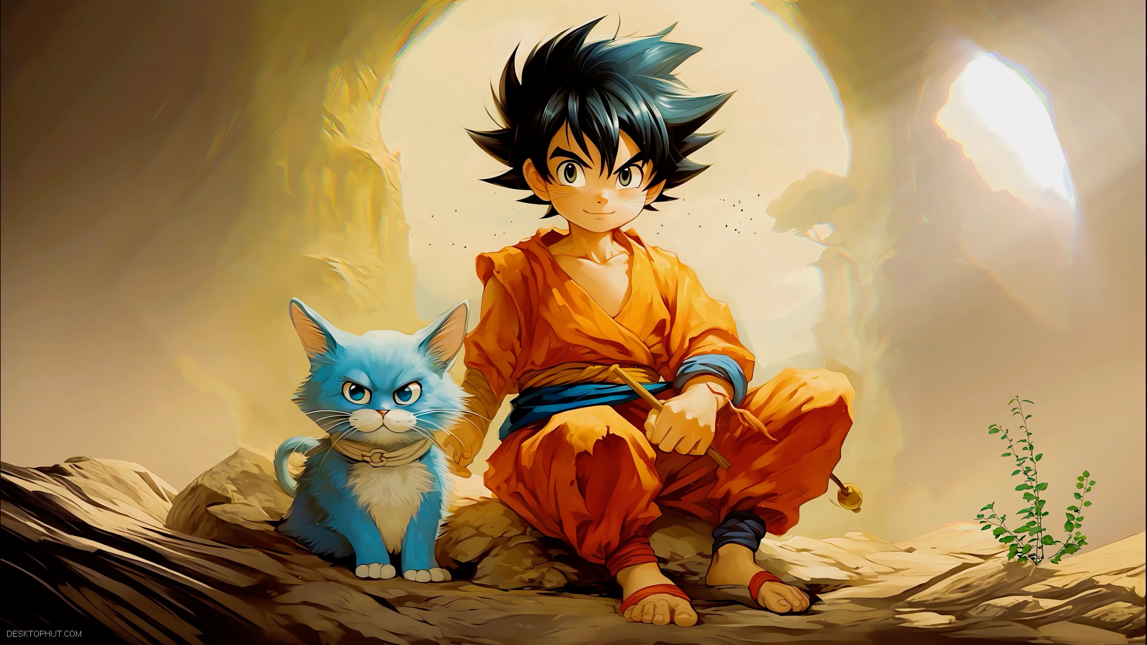 Kid Goku and Cat — Anime live wallpaper for Mac