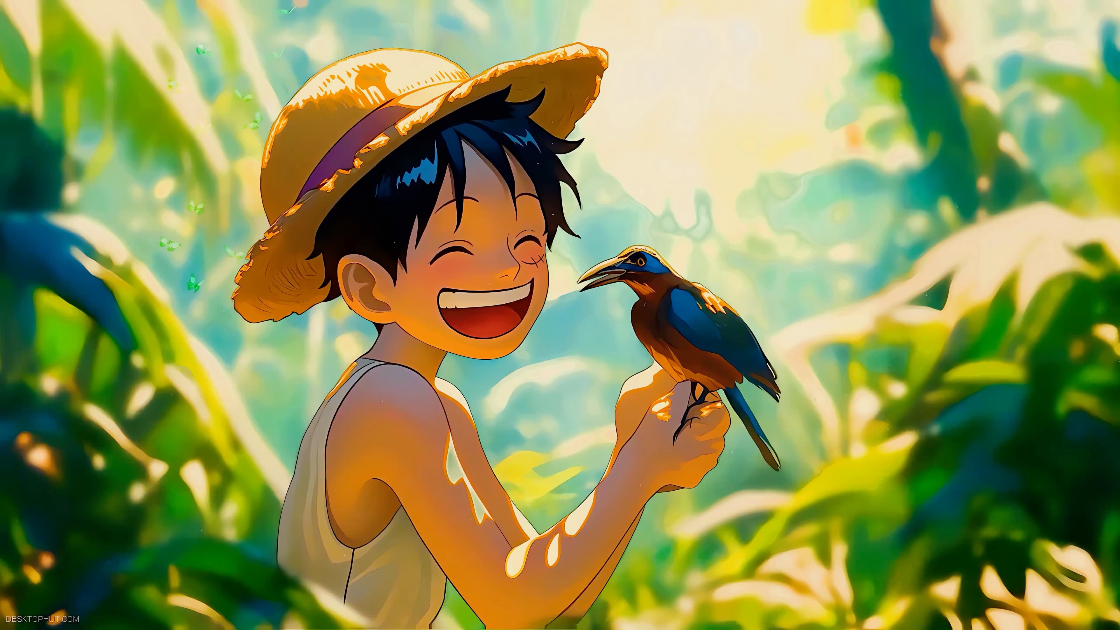 Luffy One Piece Bird Friendship — Anime live wallpaper for Mac