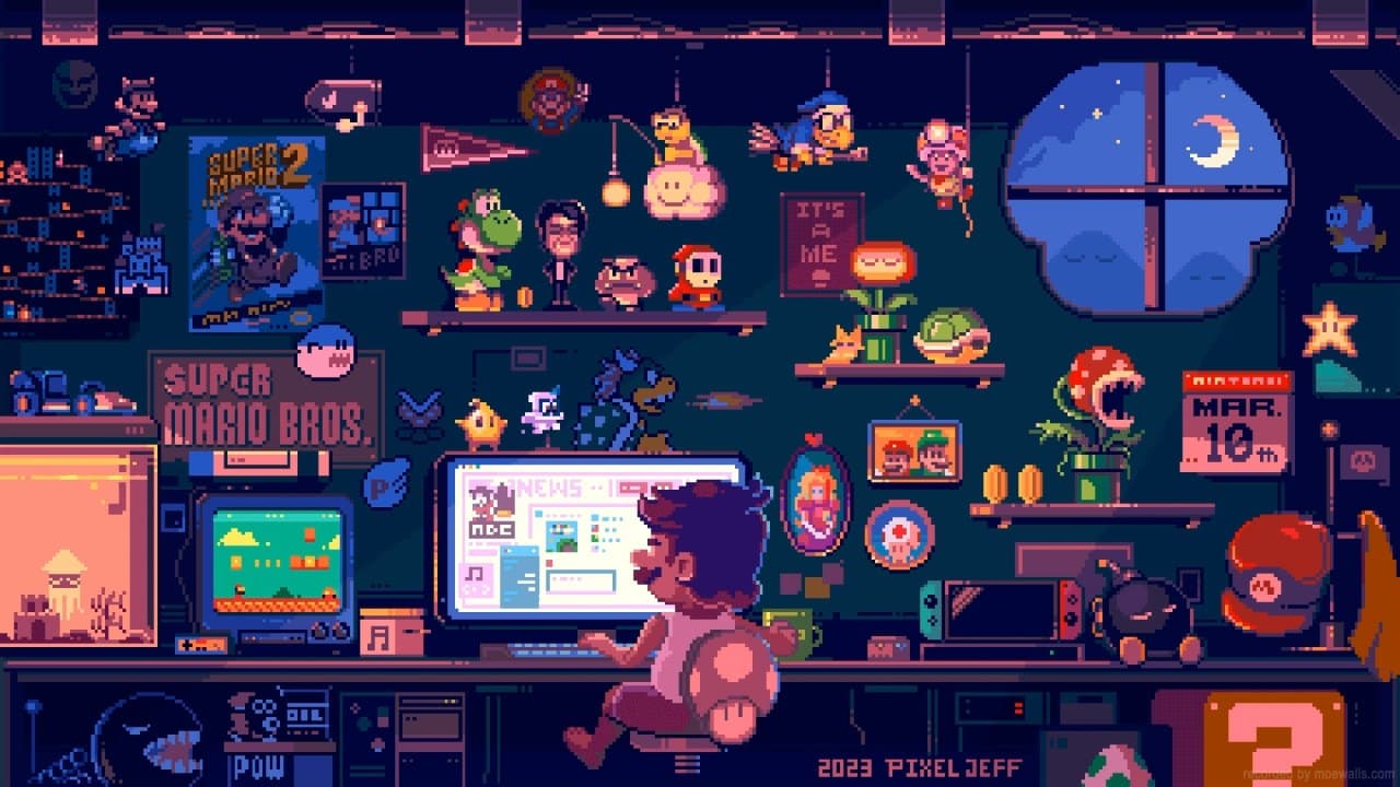 Mario Pixel Room — Video Games live wallpaper for Mac