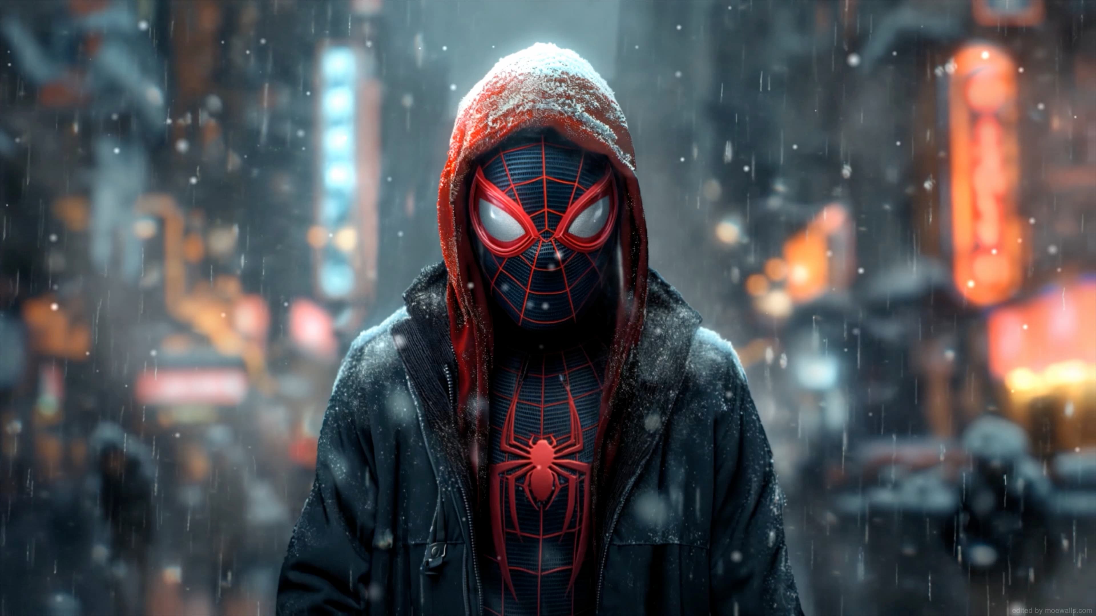 Miles Morales Lonely Winter Street Spiderman — Anime live wallpaper for Mac