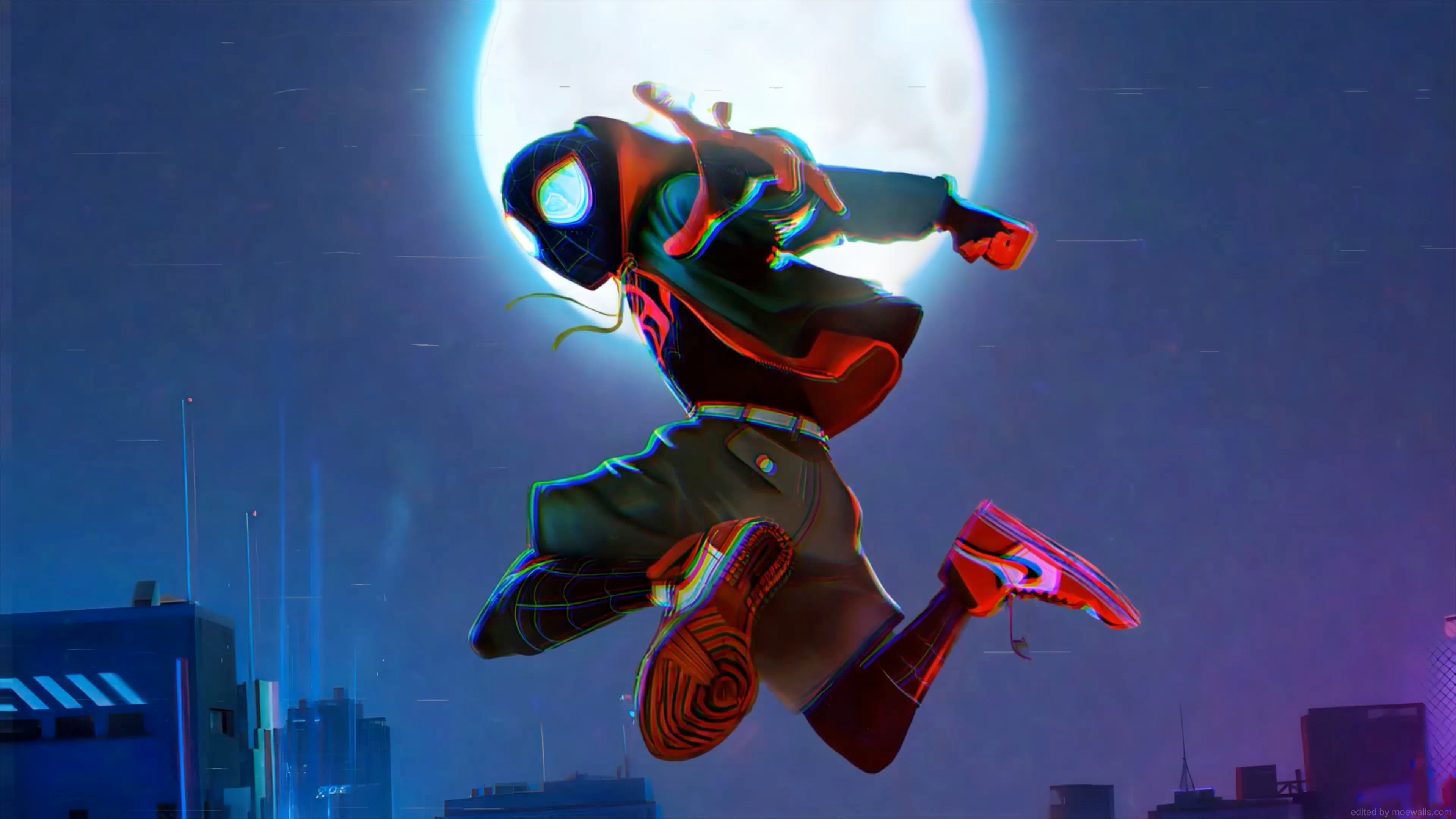 Miles Morales Moonlight Glitching Spiderman — Anime live wallpaper for Mac