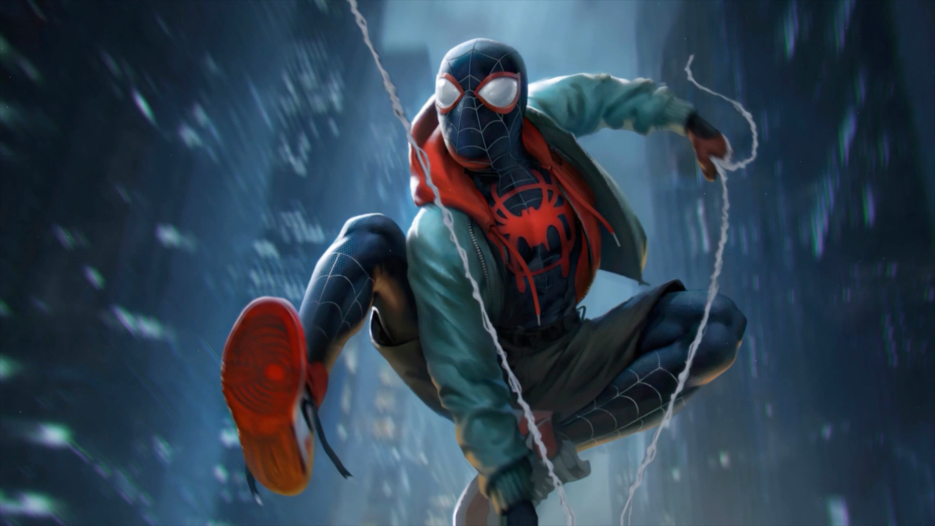 Miles Morales Swinging Spiderman — Anime live wallpaper for Mac