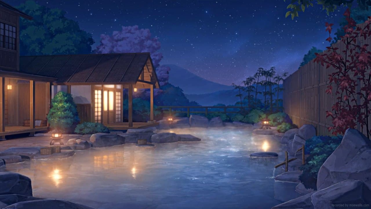 Moonlit Japanese Onsen — Nature live wallpaper for Mac