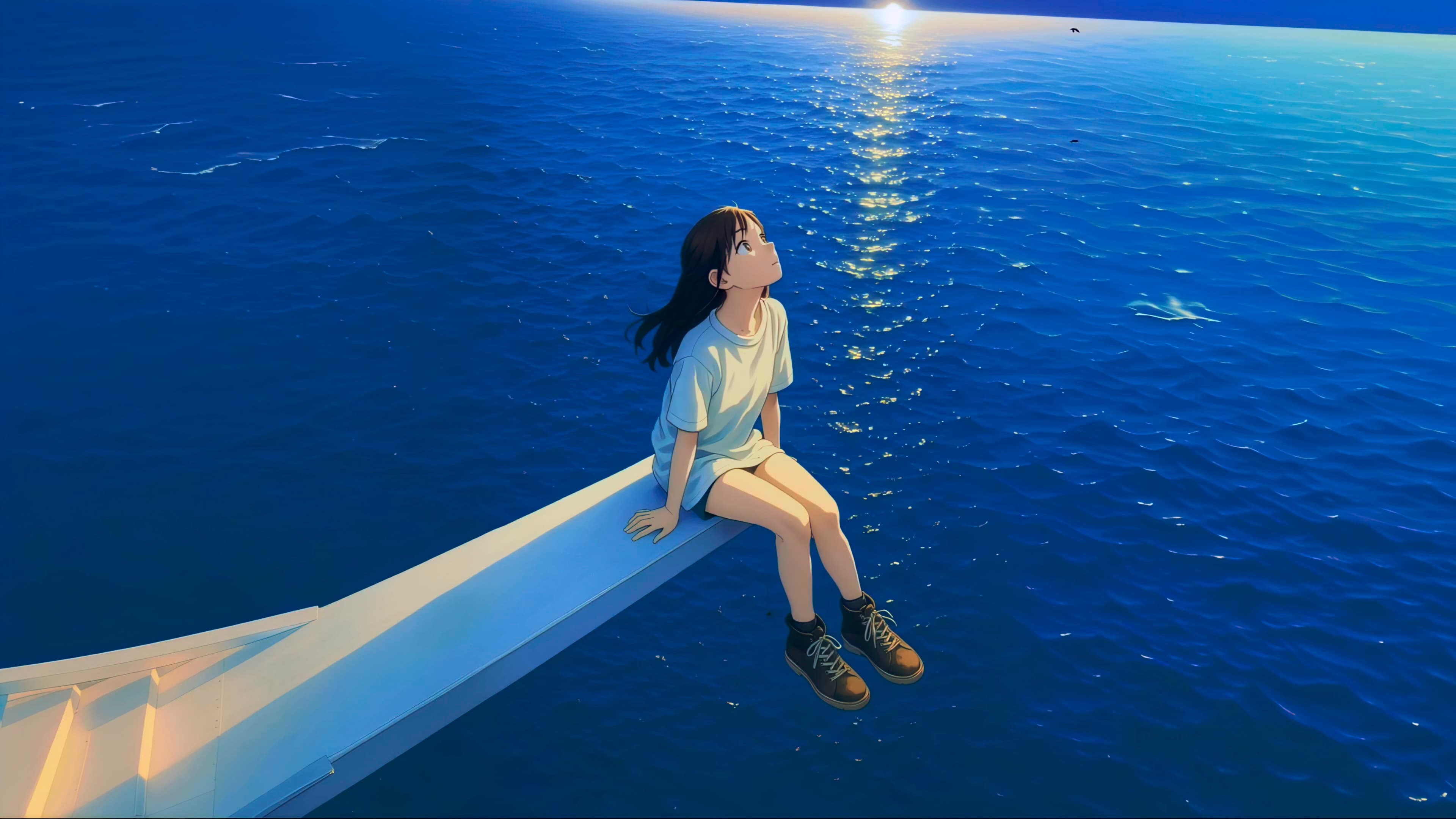 Ocean Edge Solitude — Anime live wallpaper for Mac