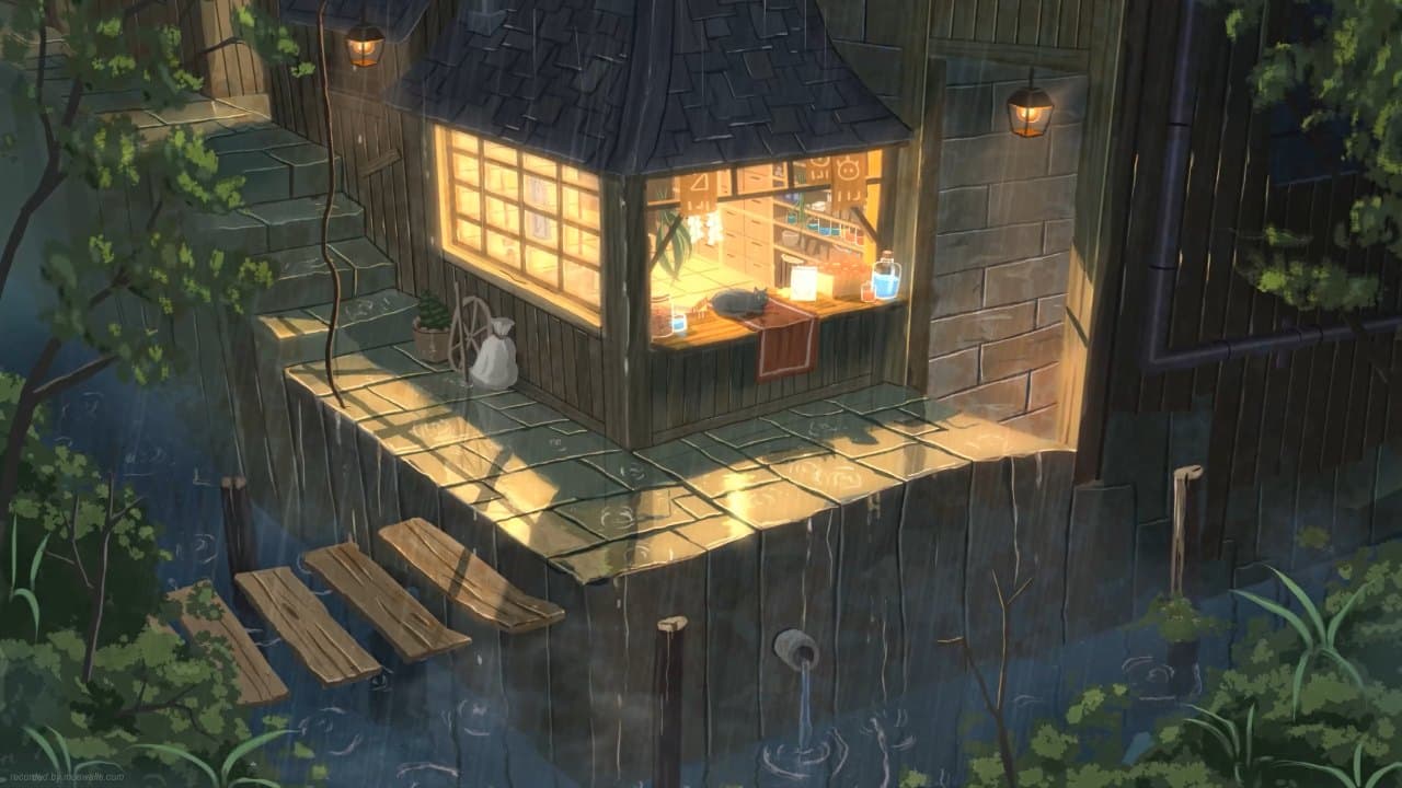 Rainy Canal Shop — Nature live wallpaper for Mac