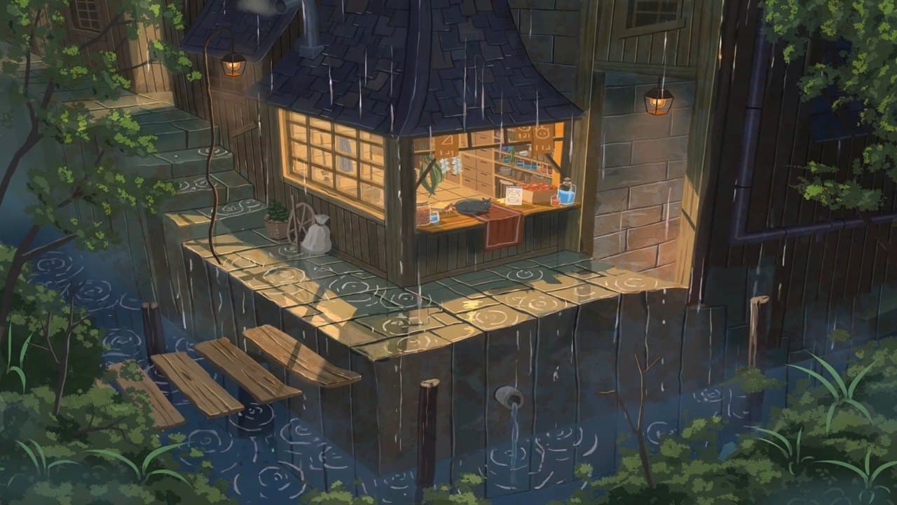 Rainy Forest Cat Cafe — Cats live wallpaper for Mac