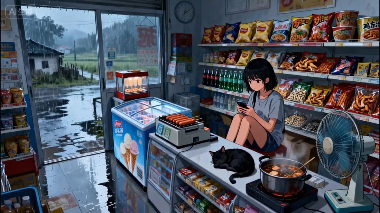 Rainy Rural Convenience Store — Anime live wallpaper for Mac