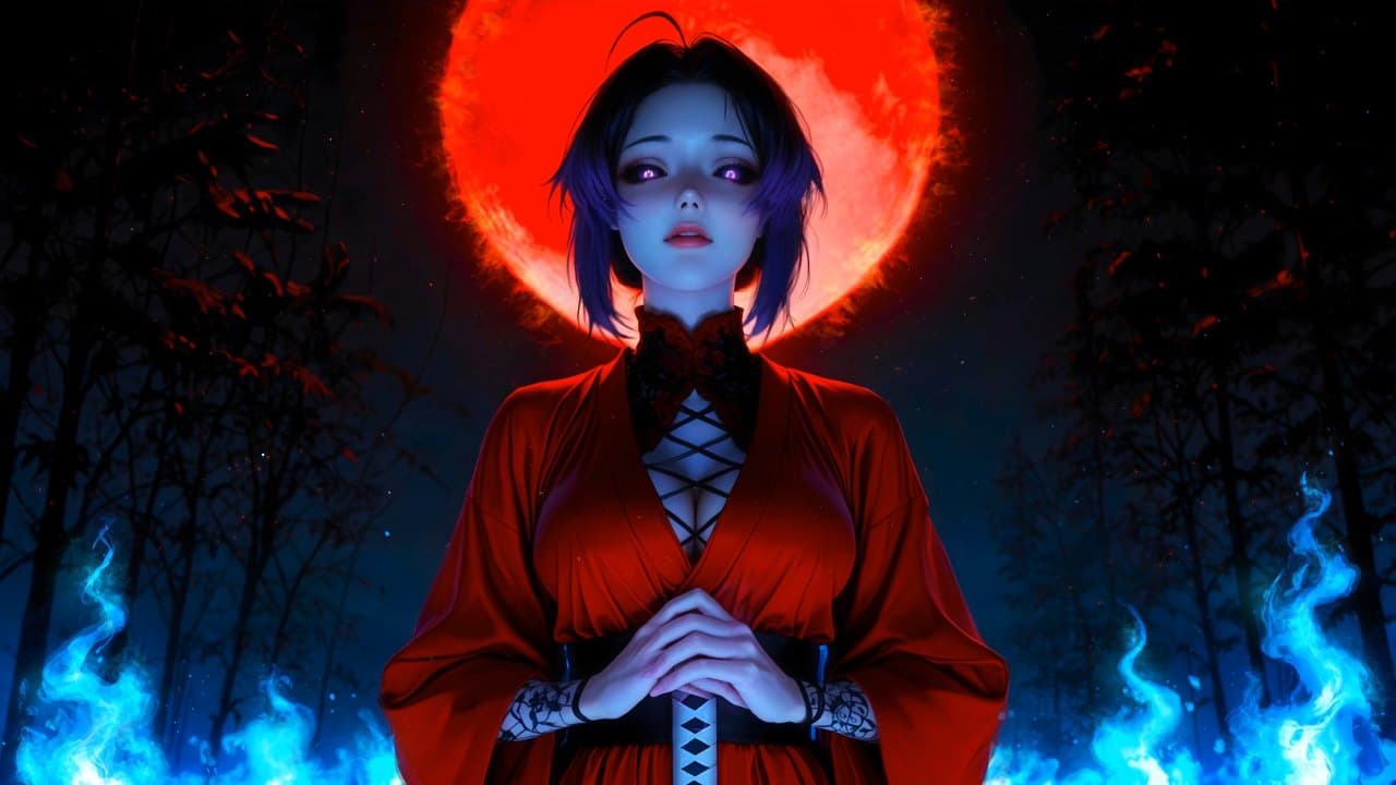 Shinobu Under Blood Moon — Anime live wallpaper for Mac