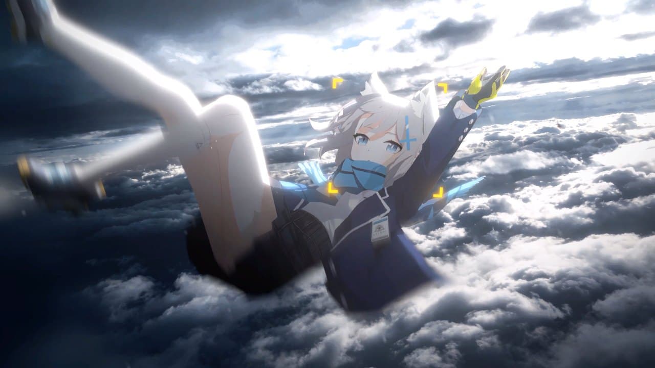 Shiroko Falling Through Clouds — Anime live wallpaper for Mac