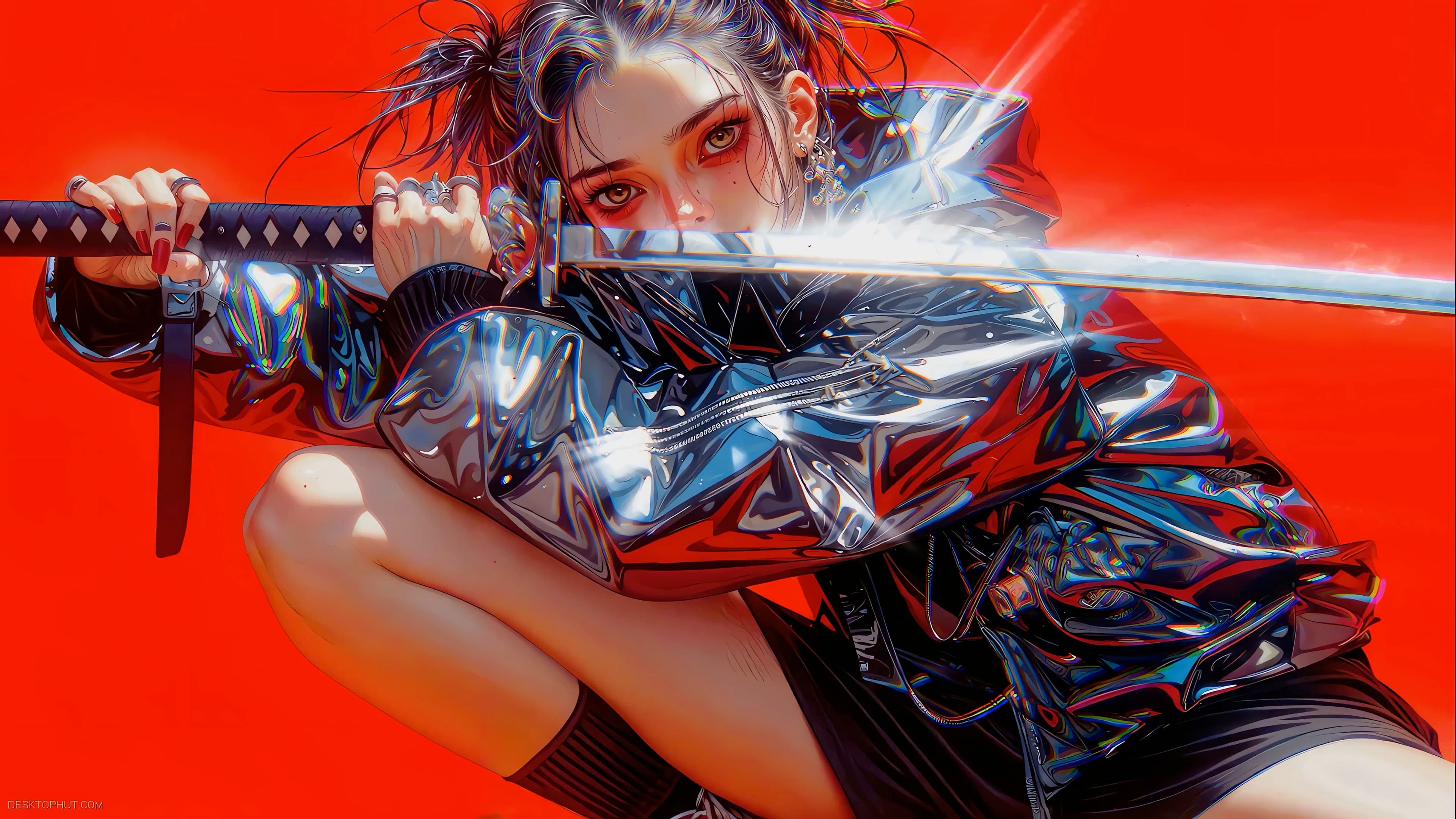 Silver Katana Girl — Fantasy live wallpaper for Mac