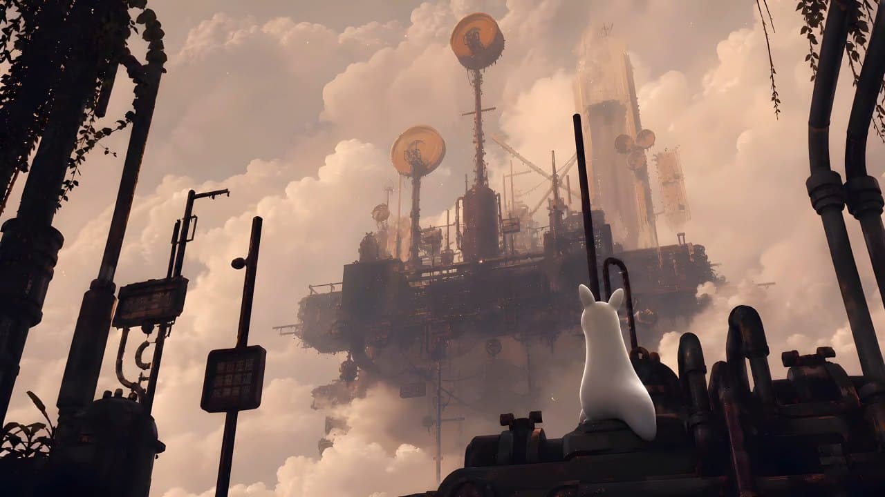 Slugcat Over Cloud City — Cats live wallpaper for Mac