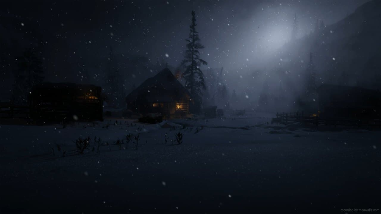 Snowy Cabin At Night — Nature live wallpaper for Mac
