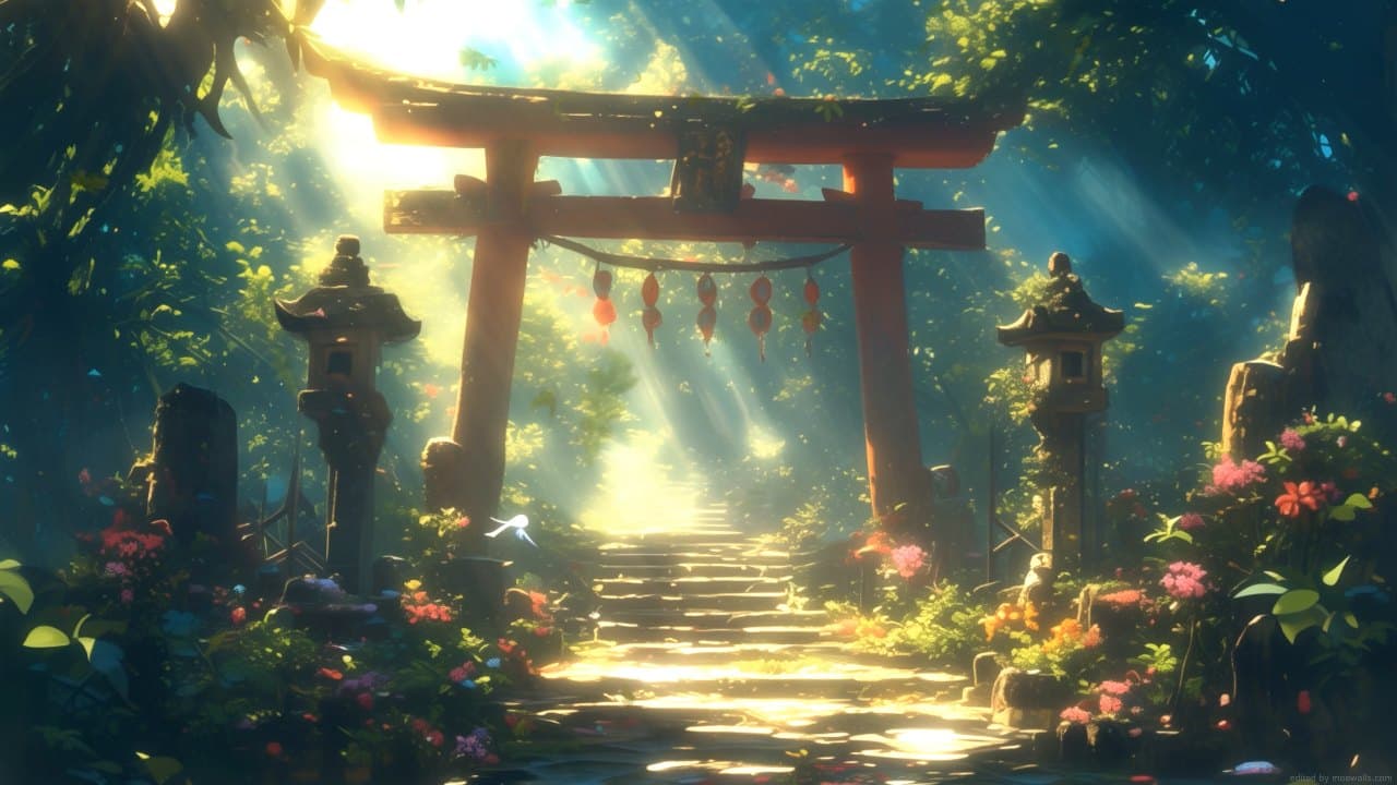 Sunlit Torii Path — Nature live wallpaper for Mac