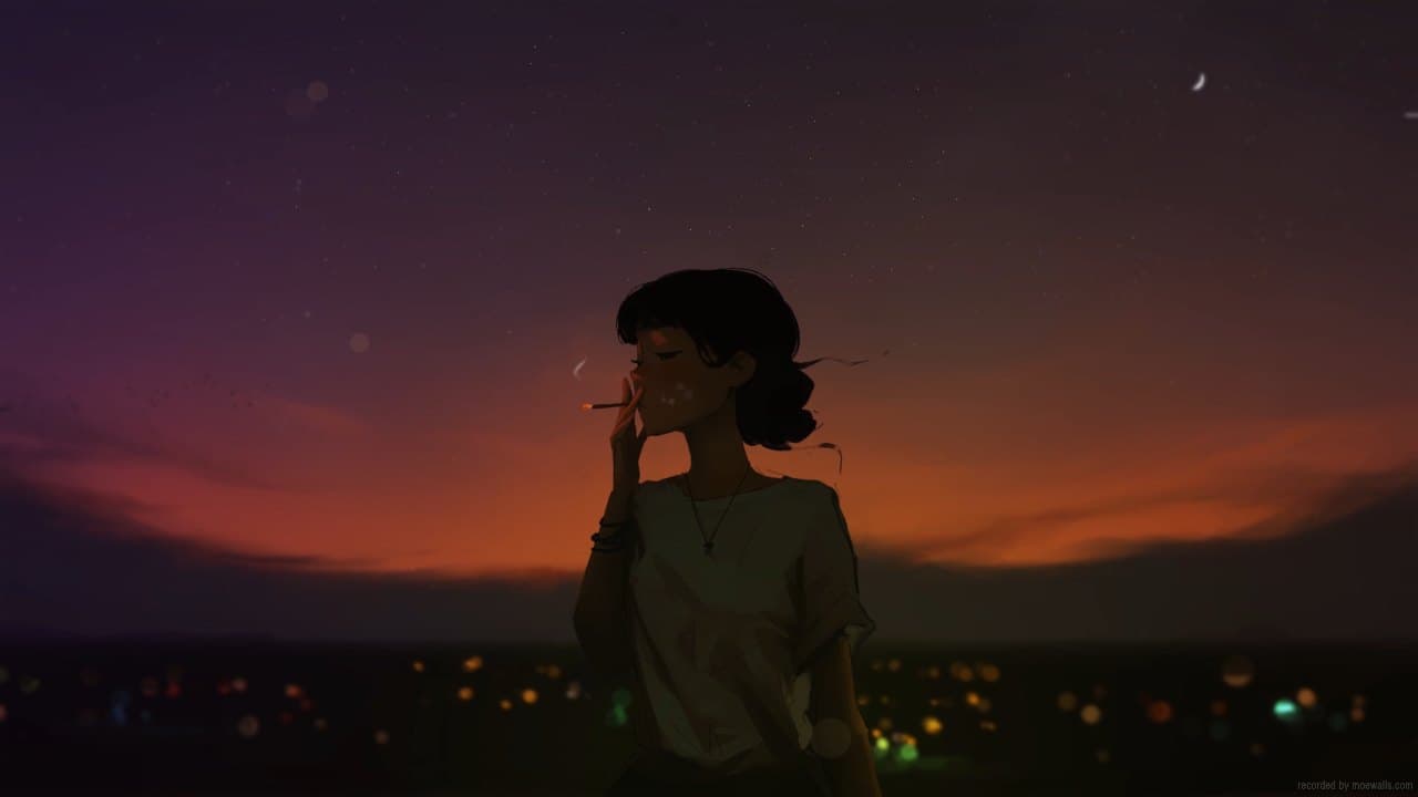 Sunset Cigarette Silhouette — Anime live wallpaper for Mac