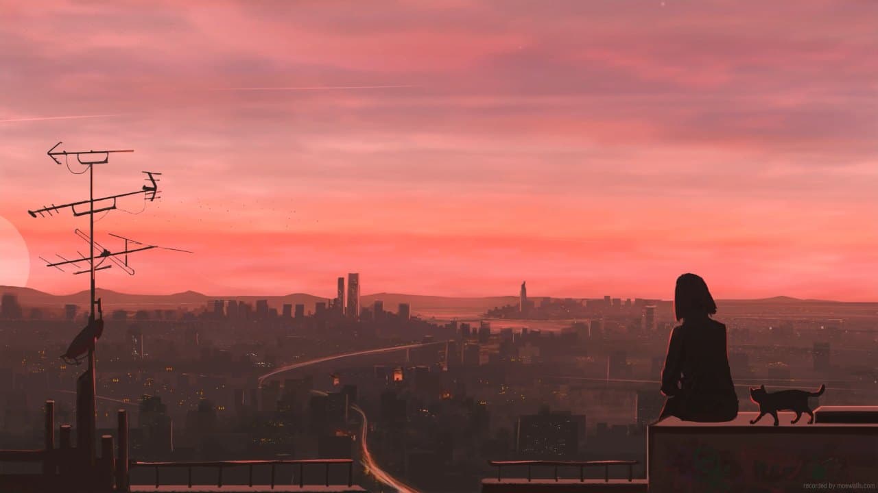 Sunset Rooftop Silhouette — City live wallpaper for Mac