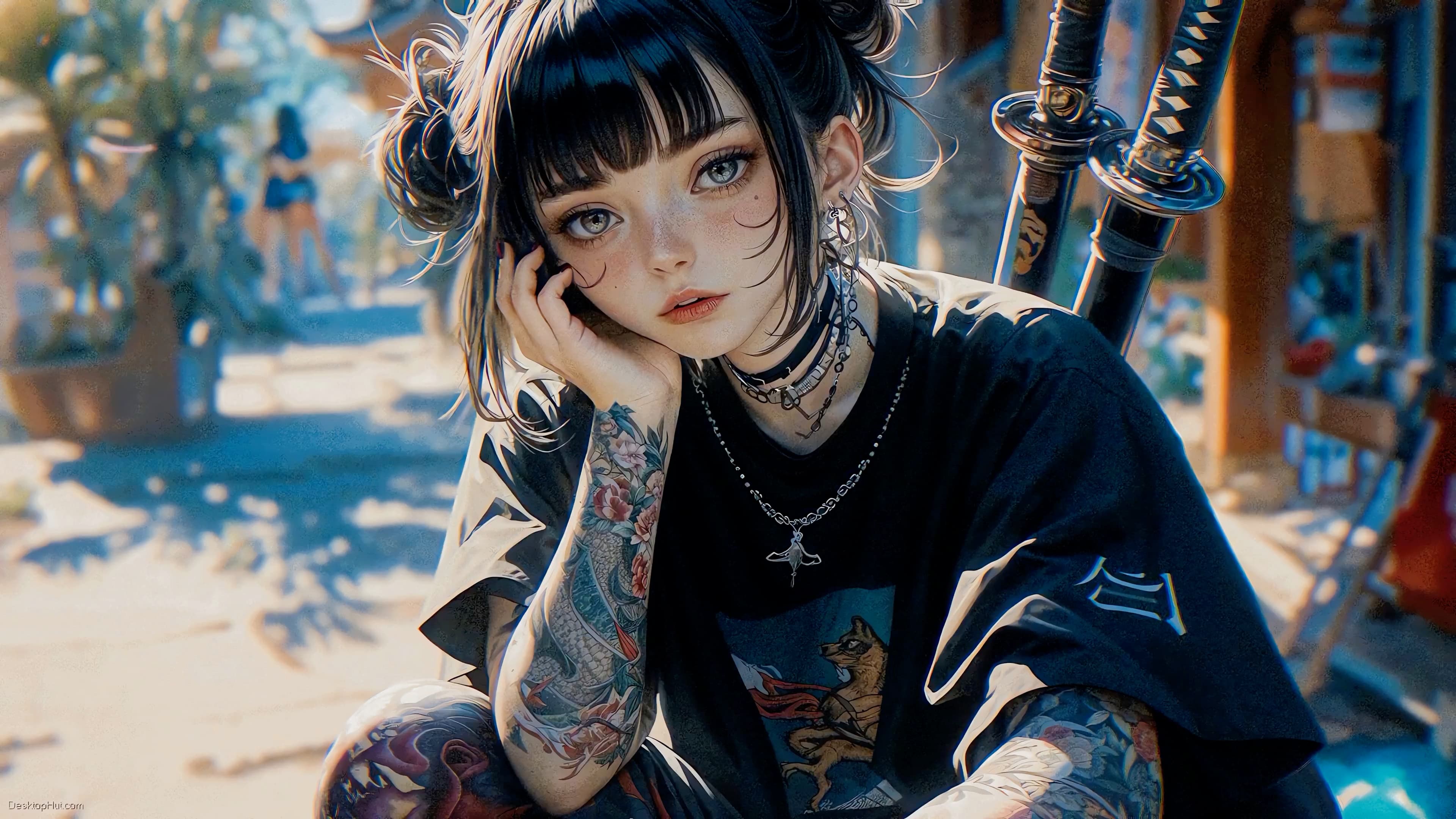 Tattooed Katana Girl — Fantasy live wallpaper for Mac