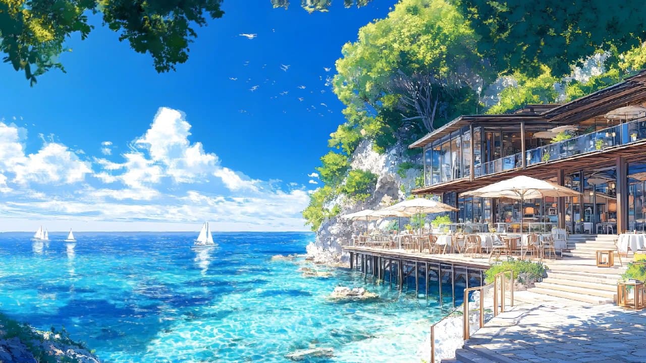 Tropical Cliffside Cafe — Nature live wallpaper for Mac