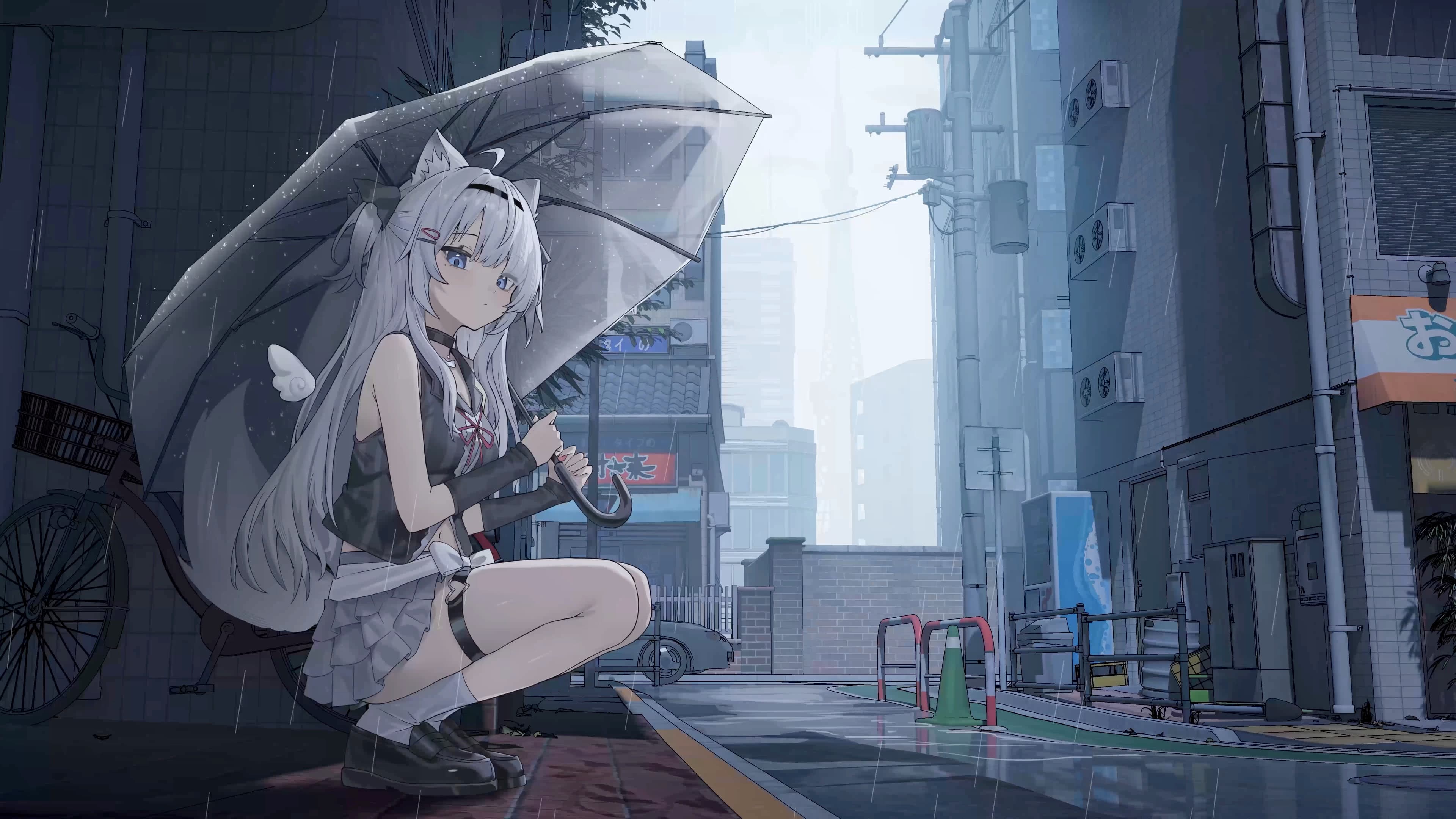 Umbrella Wolf Girl — Anime live wallpaper for Mac