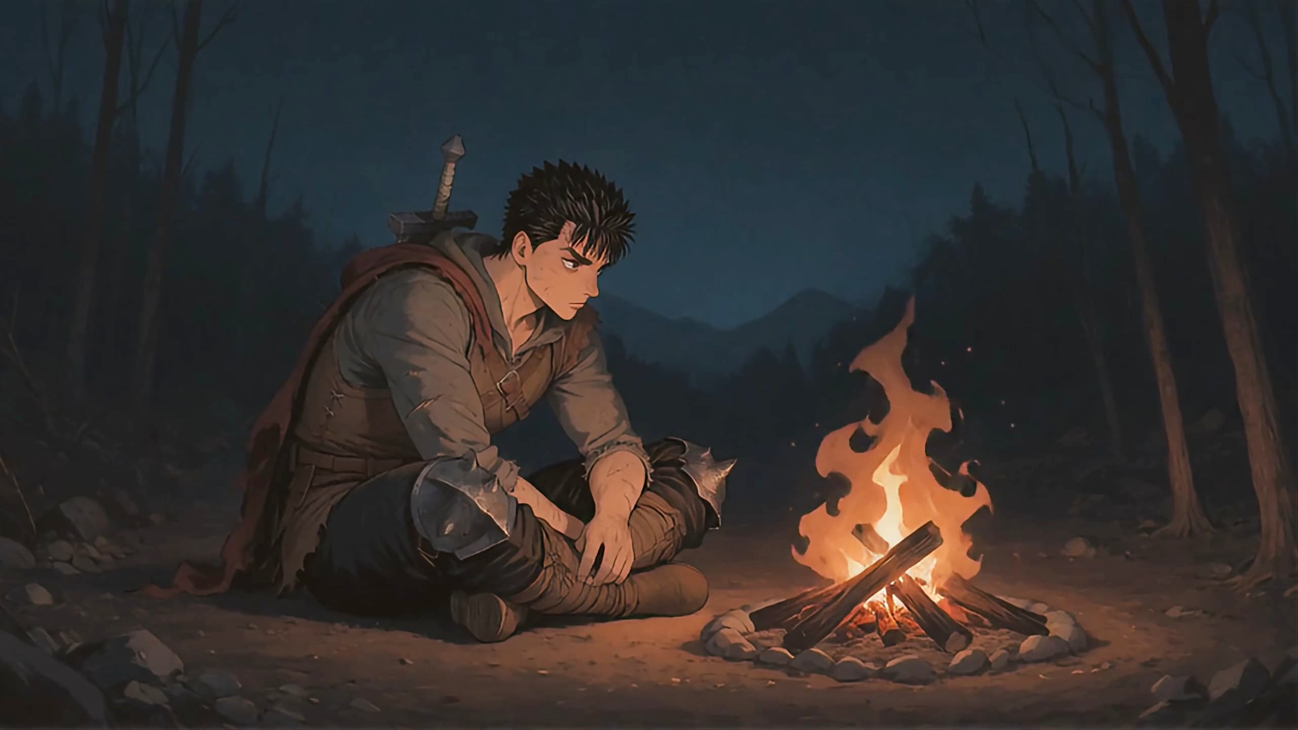 Guts Campfire — Anime live wallpaper for Mac
