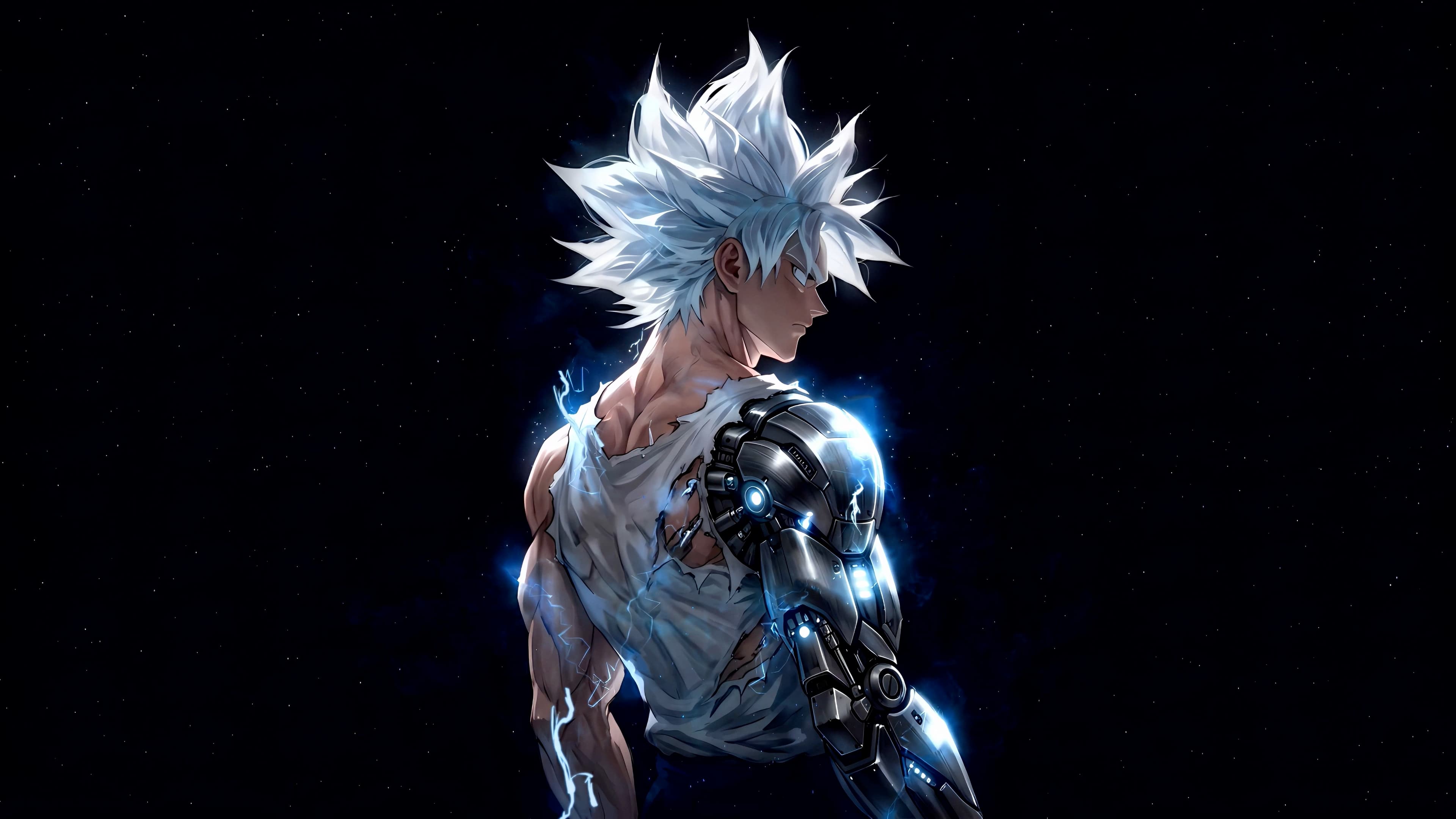 White-Haired Energy Warrior — Anime live wallpaper for Mac